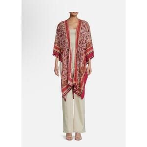 Vince Camuto Women's Tassel Trim Floral Paisley Duster - Pink Blush